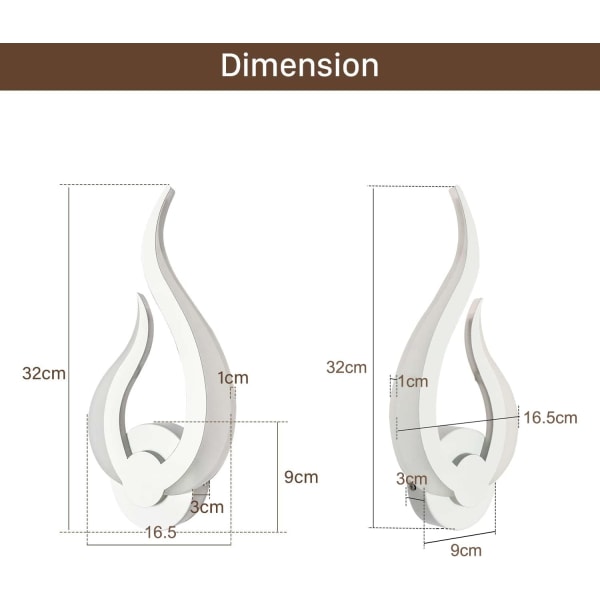 2-pack 12W LED-vägglampor inomhus akryl flammformad vägglampa