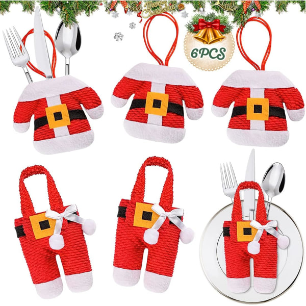 Christmas Cutlery Holder Pockets Set, 6 Xmas Tableware Holders Sa