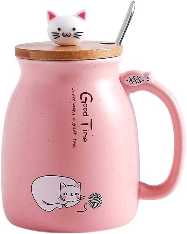 Keramisk kaffemugg med sked och lock, värmebeständig mjölkkopp, G