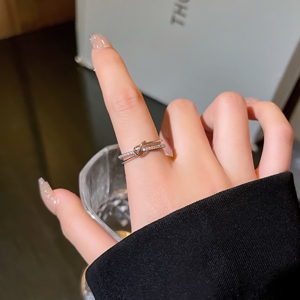 Kjærlighetsknute Ring Justerbar Dame Ring, Dame Ring med Kubisk Z