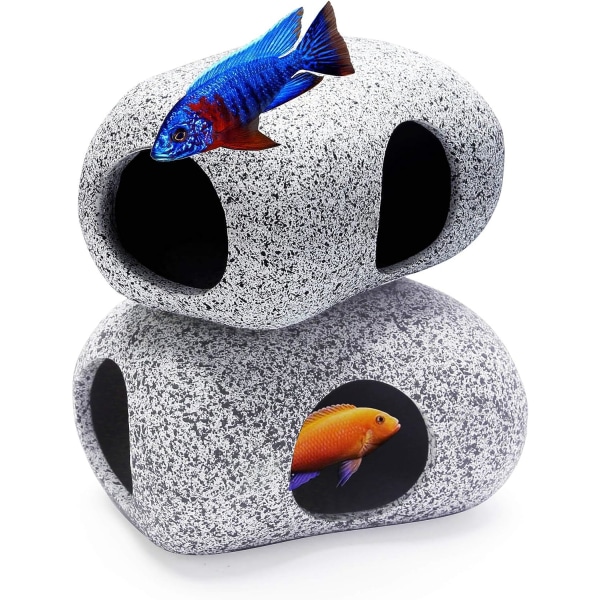 2 st Aquarium Hideaway Rocks för vattenlevande djur att leka, Pla