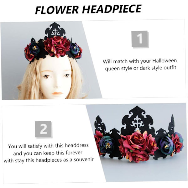 1 stk. Rose Hovedkrone til Bryllup, Halloween, Hårkrone, Blomster Ti