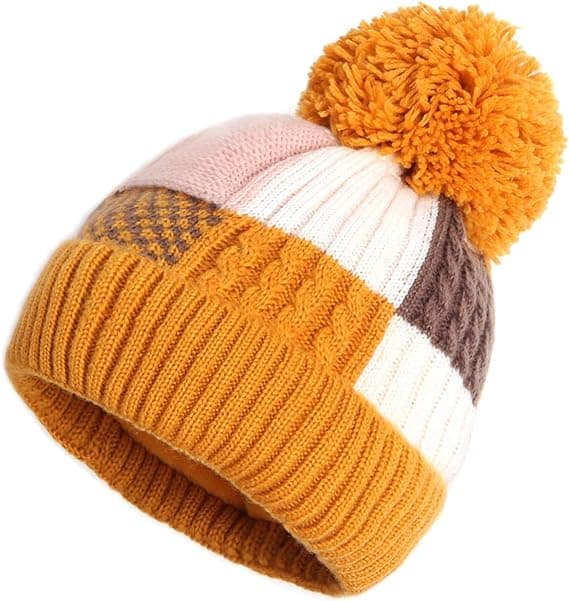 Mössa för kvinnor, stickad mössa med pompom, varm och mjuk vintermössa