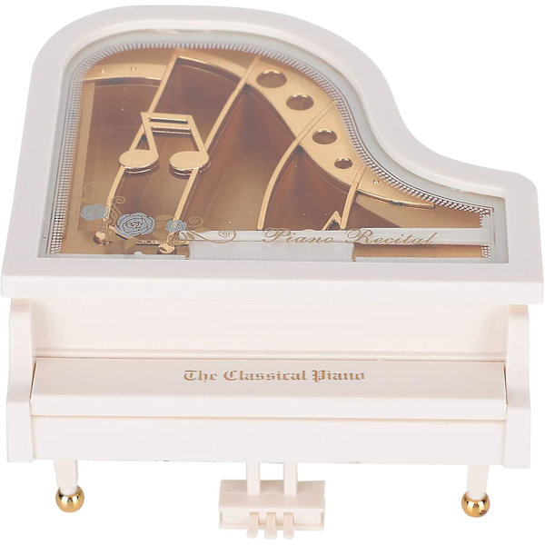 Vit pianomusikbox 4,9x4,7x5,7 tum Mini pianobordprydnad
