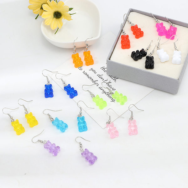 11 par Gummy Candy Bear Øredobber Resin Bear Drop Fargerik Carto