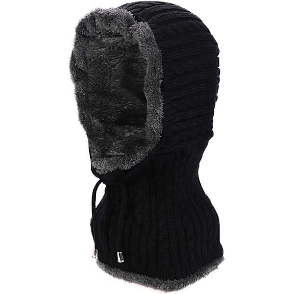 Termisk Fleece Strikket Balaclava Hue 2 i 1 Hætte Halstørklæde Hat W