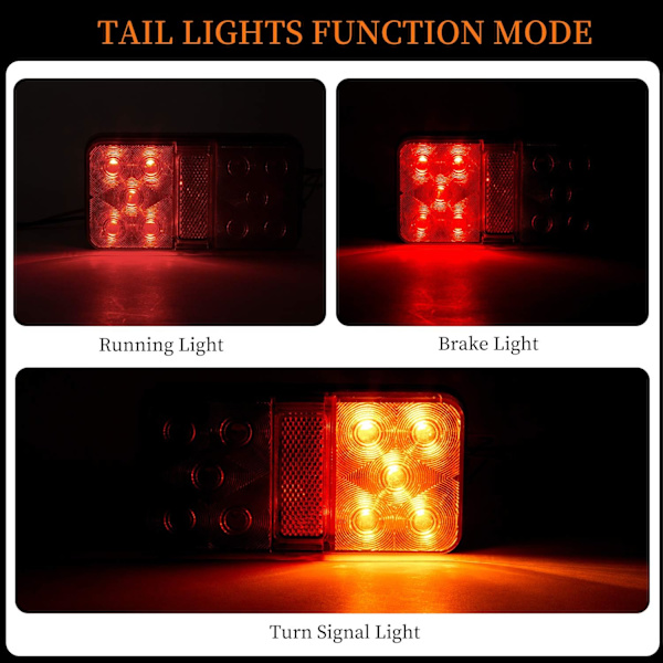 2 stk LED-baklys Multifunksjonell LED-tilhengerlys 12V Vanntet