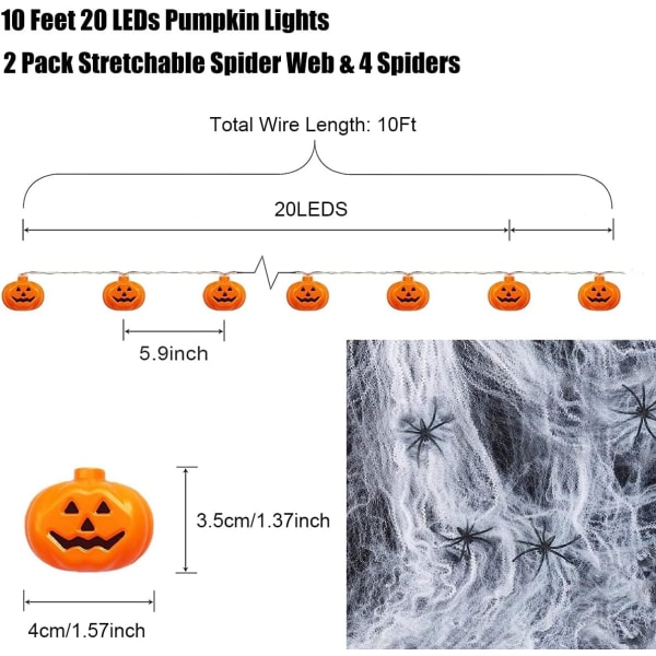 Gresskarlys Halloween-lys Batteridrevet dekorasjon, 10 fot