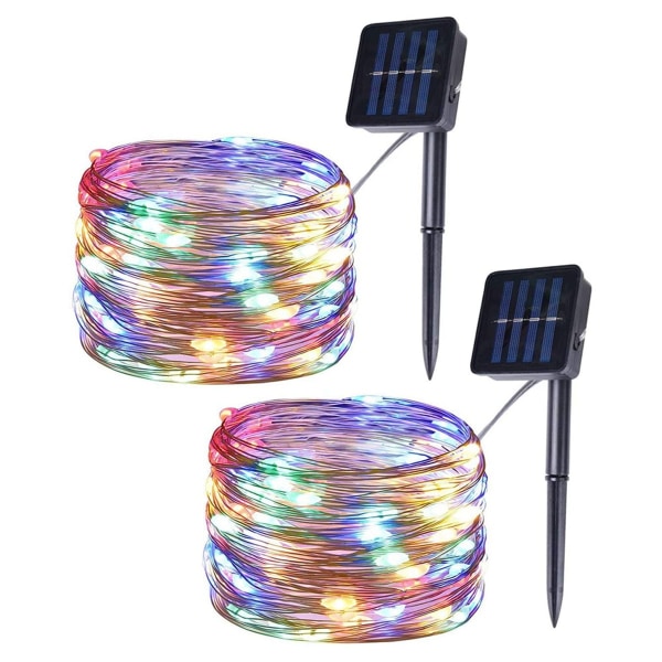Set med 2 solenergidrivna 100-LED-slingor, färgglad koppartråd