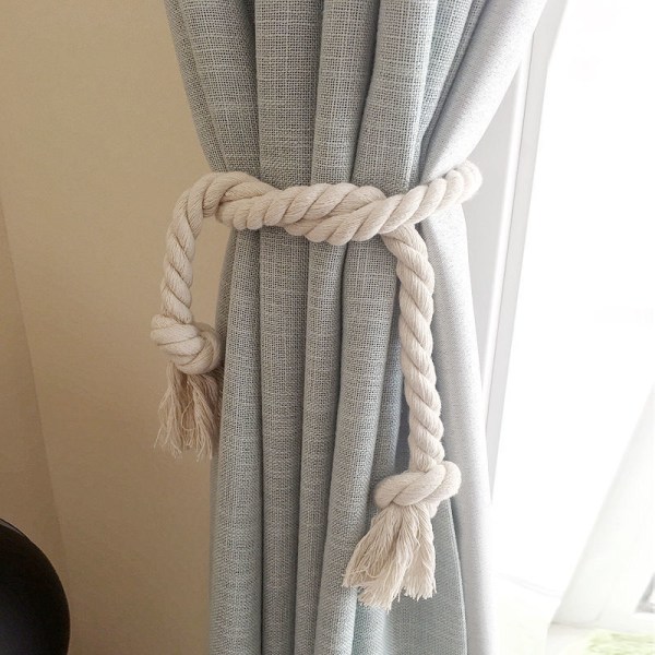 Beige Minimalistisk Tykk Bomullsgarn Gardin Bånd