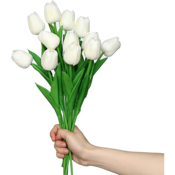 12st Latex konstgjorda tulpaner Real Touch konstgjorda blommor Vita