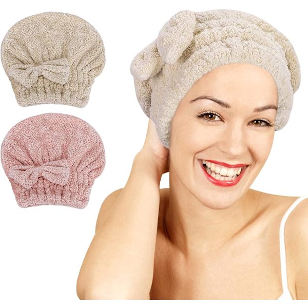 (Pink & Brun) 2-pak Mikrofiber Hår Tørring Håndklæder, Super Absorberende
