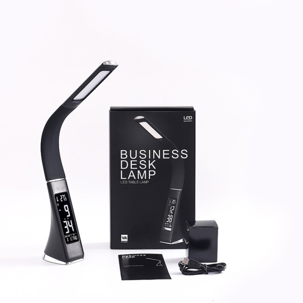 Sort-U2 5W LED-skrivebordslampe, dæmpbar skærm, skrivebordslampe med alarm c