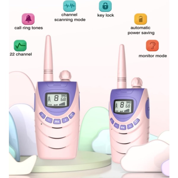 2-delt sett med rosa walkie talkies for barn, oppladbare, 8-