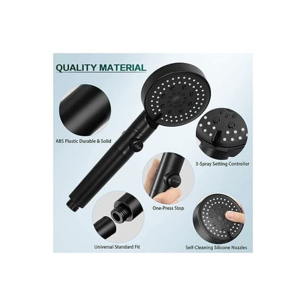 Høytrykks dusjhode sett, Eco, 6 spraymoduser, anti-kalk