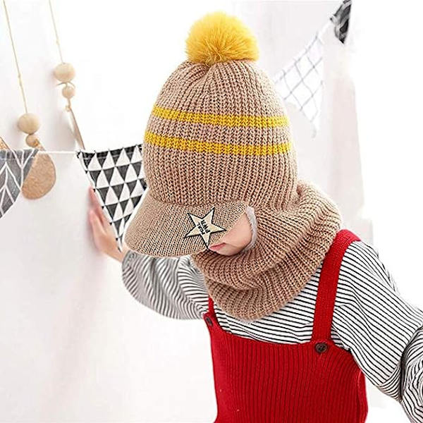 Vintervarm barnehue strikket fleece lue med visirhette Ea