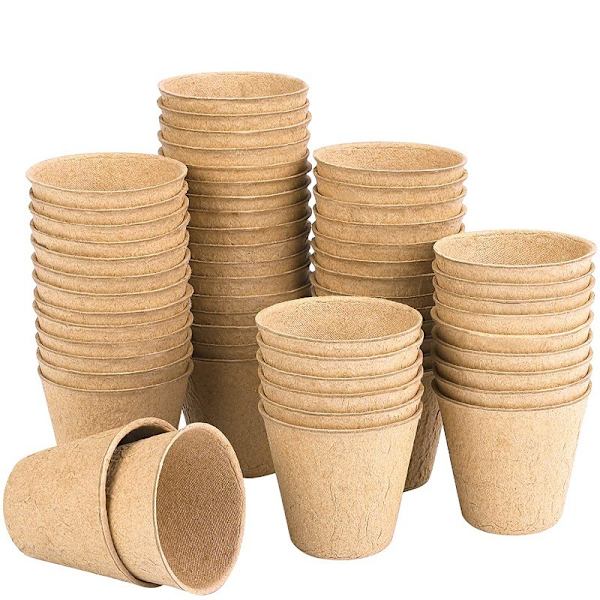 20 stk. Biologisk nedbrydelige potter, små fiberpotter med plastikmærke, kompost