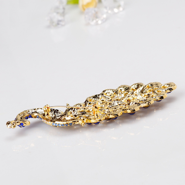 Extra stor kunglig blå kristall strass påfågel brosch pop