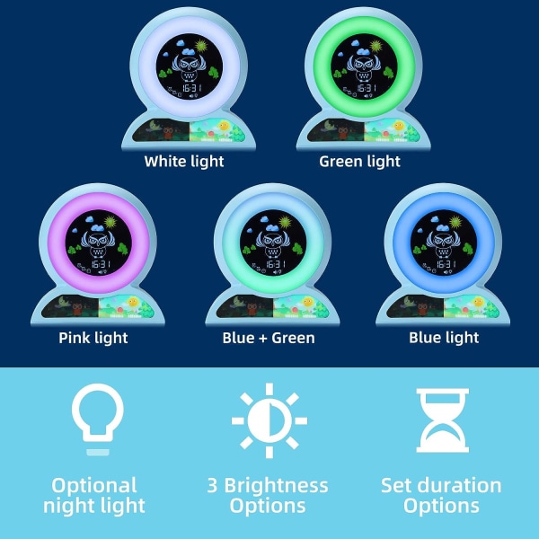 Barns pedagogiska väckarklocka Owl Night Light 5-färgad ljus