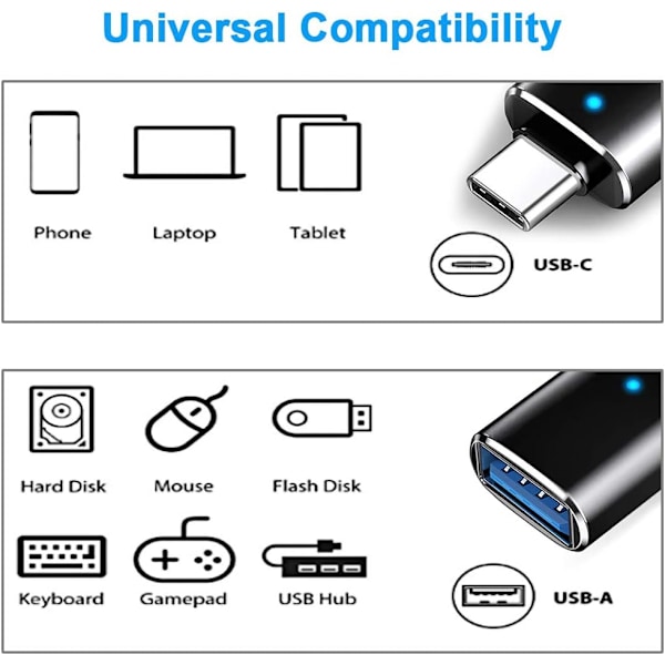 USB C til USB OTG 3.0 Adapter - USB Type C hann til USB A hunn Adapter