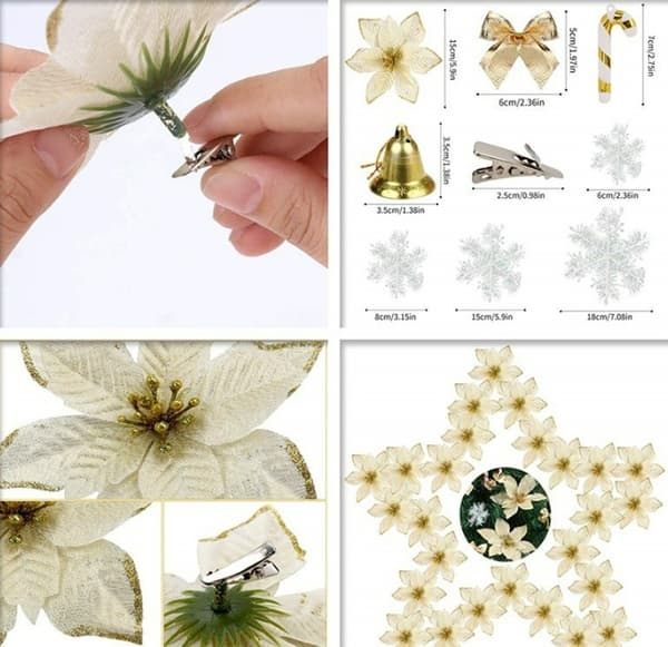 120 Julepynt Kunstige Glitter Blomster Henge S