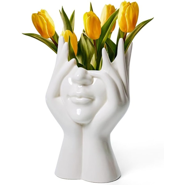 Hvid keramisk vase i form af et ansigt - Pampa Vase, Fresh Flo
