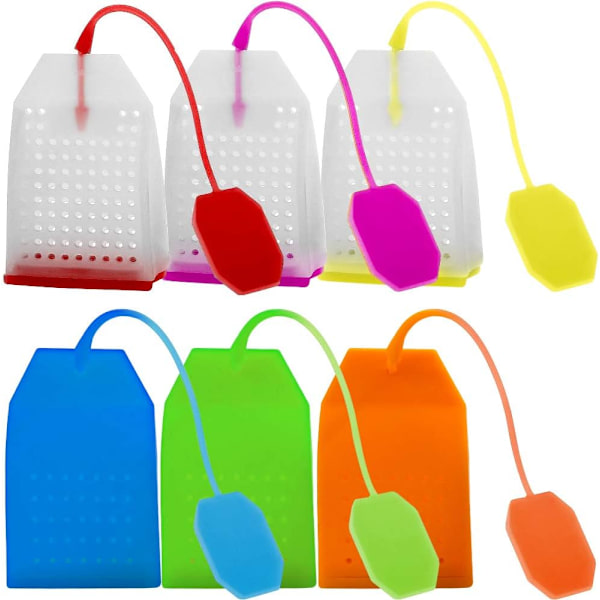 6-pack återanvändbara och säkra silikonteinfuser med långt rep 6 Co