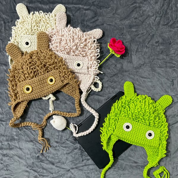 Rosa, tecknad monsterhatt modegarn stickad damhatt varm a