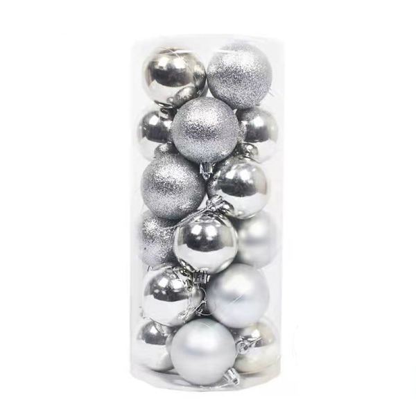 Silverfärgade 3 cm julgranskulor, 24-pack med blandade hängen