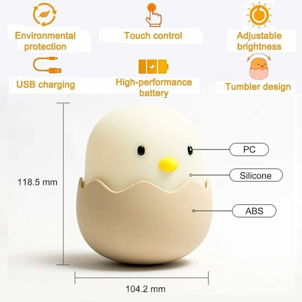 LED-nattlampe til børn, USB-genopladelig baby-nattlampe, Sili