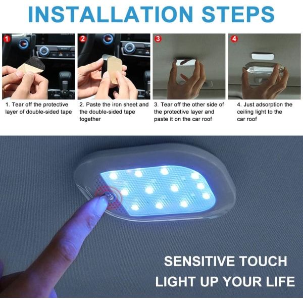 Auton LED-sisäkattovalo, USB-ladattava 8 väriä LE