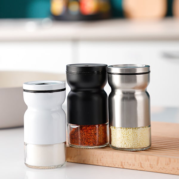 Svart glass salt- och pepparkvarnset med justerbar hällpip