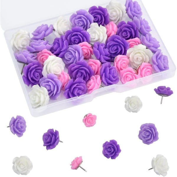 40 stk. Purple Flower Push Pins, Multicolor Push Pins Cute Decorati