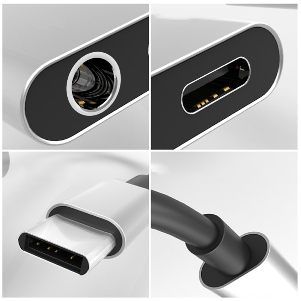 (Sølv) 2CPS Usb-c Adapter / Usb-c Splitter & Aux Port