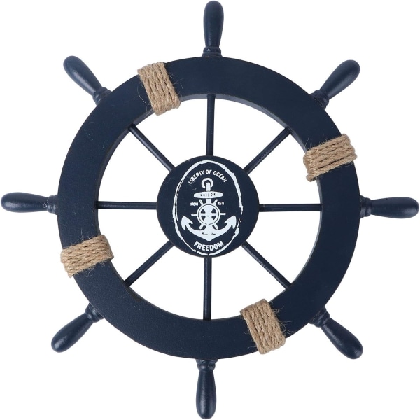 1st mörkblå väggdekorerad seglande träbåtshjul, trä, dar