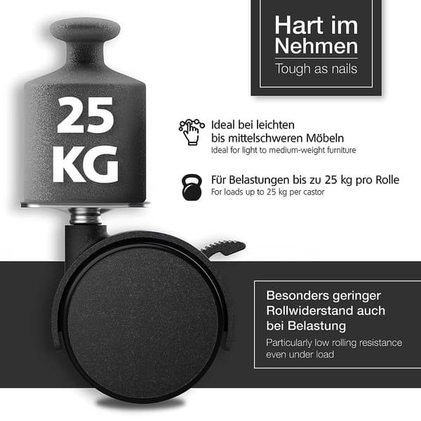 Sett med 4 møbelhjul 40 mm - transporthjul med brems u