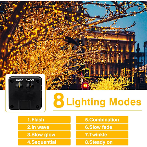 (1 PACK 12M 100LED, Varma färger) Solcellsbelysning för utomhusbruk, Vattentät