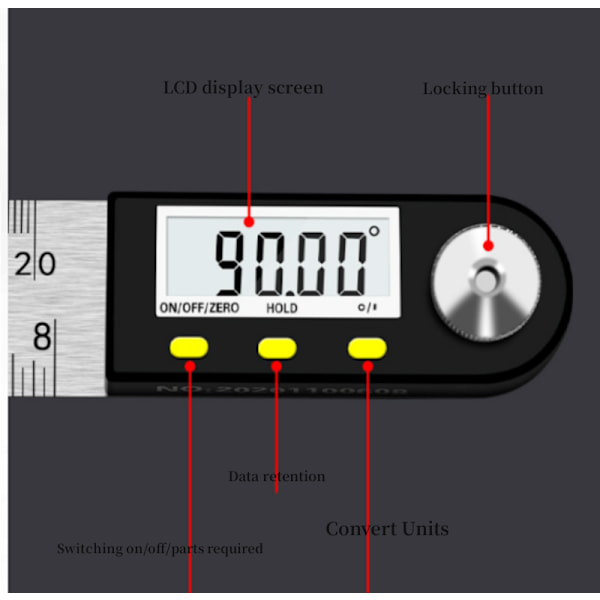 Svart, digital vinkelmåler 0-360 ° digital rustfritt stål incli