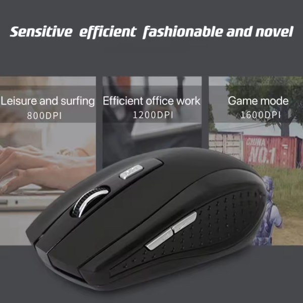 Mörkgrön, lämplig för bärbar trådlös mus 6D, 2.4G, USB -kabel