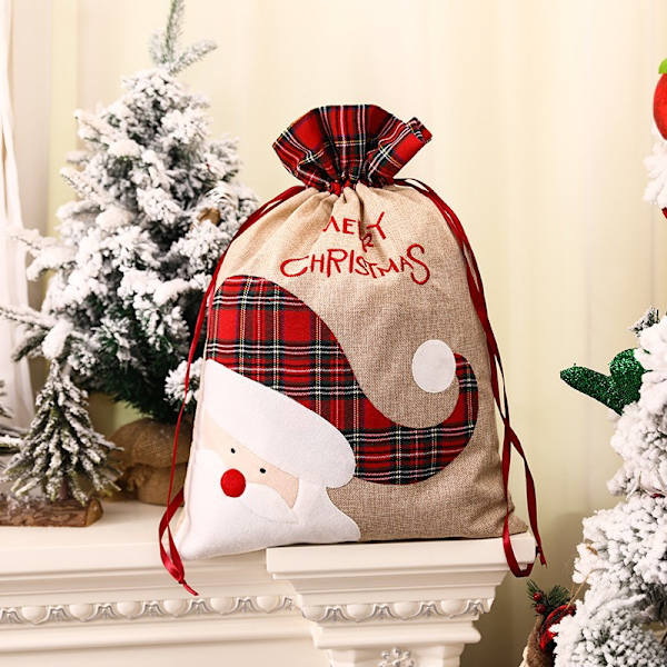 2 pakker med Santa juleposer, store lerrets juleposer med