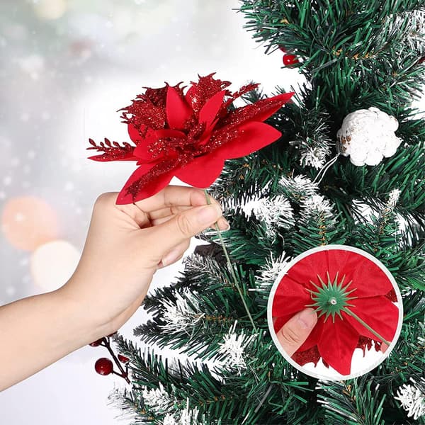 20 stk juledekorasjon, kunstig juleblomst, glitter