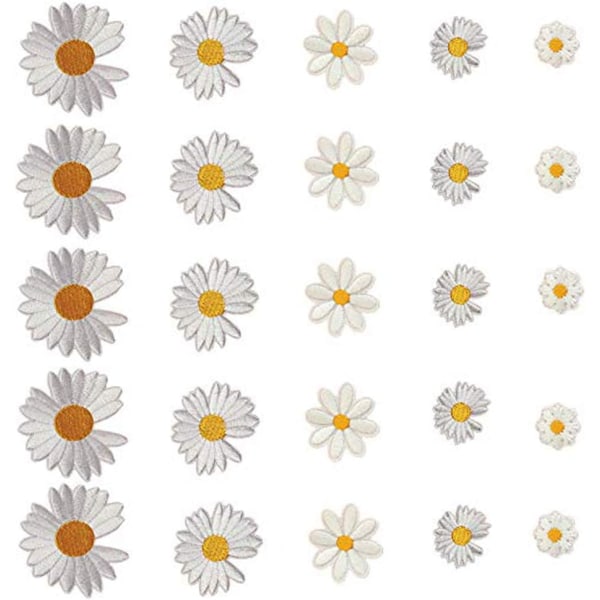 25 stykker Daisy Flower Patch Blomsterapplikasjon Strykelapper Embr