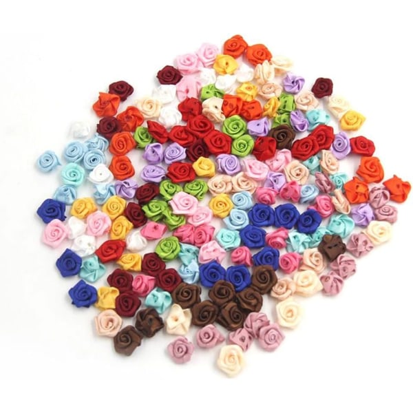 100PCS/Lot Mini Handmade Satin Rose Ribbon Fabric Rosettes Flower