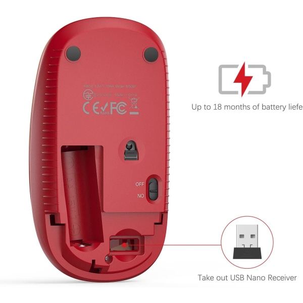 Trådløs mus, Vssoplor 2.4G slank bærbar mus med Nano-mottaker