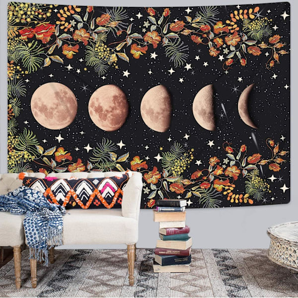 (130cm x 150cm) Månebelyst hagetapet, månefase-tepper Fl