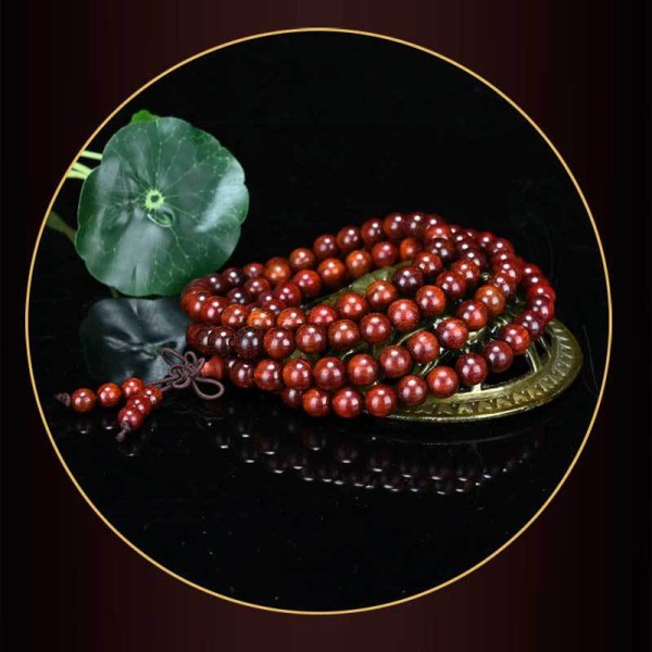 Perles de Bouddha en bois de rose à petites feuilles, corde de bo
