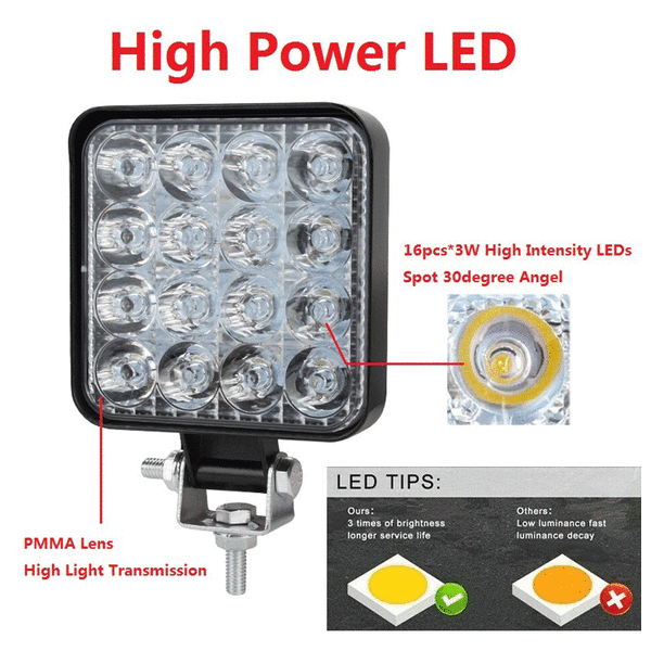4 stk LED arbeidslys 3 tommer 48W LED arbeidslys søkelys tåkelys