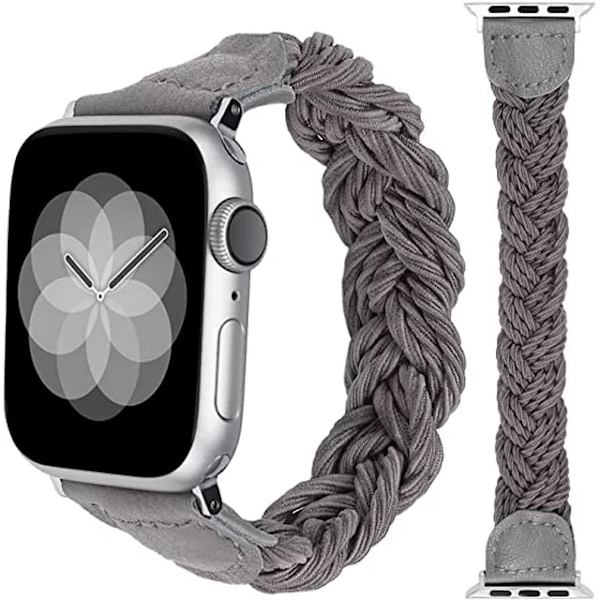 Grå, flettet 38mm 40mm 41mm elastisk rem til iWatch serie SE/8/7