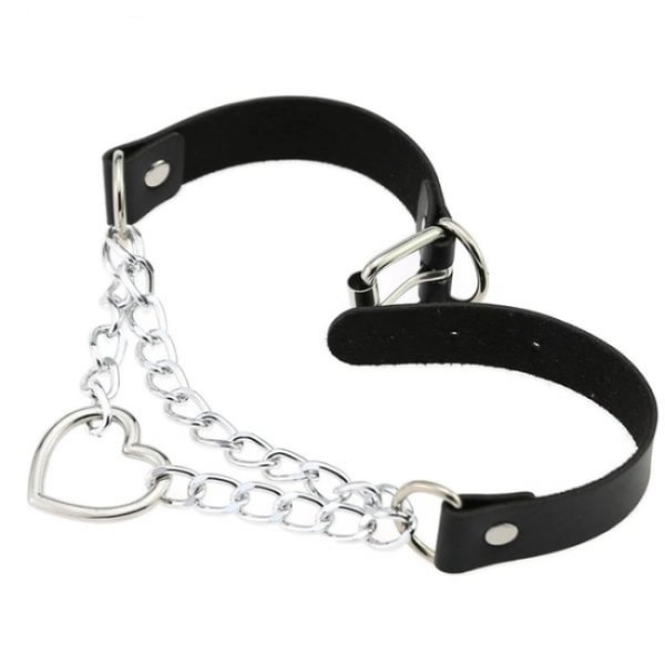 Halsband i svart PU-läder med hjärta