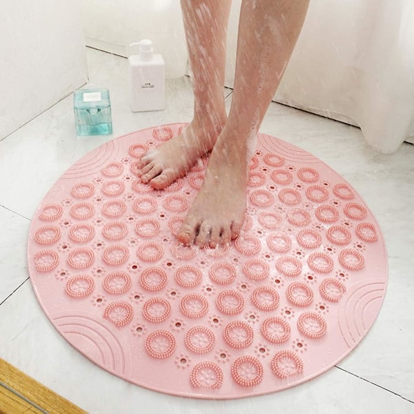 (55x55cm, Rosa) PVC Silikon Rund Matta, Vattentät Sugkoppsmatta